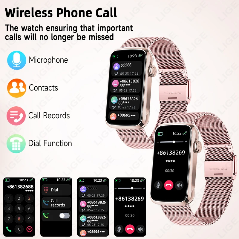 LIGE 1.47'' Smart Watch Women Men Smart Bracelet Heart Rate Step Count Sport Fitness Health Monitor Waterproof Smartwatch Ladies thumbnail 2