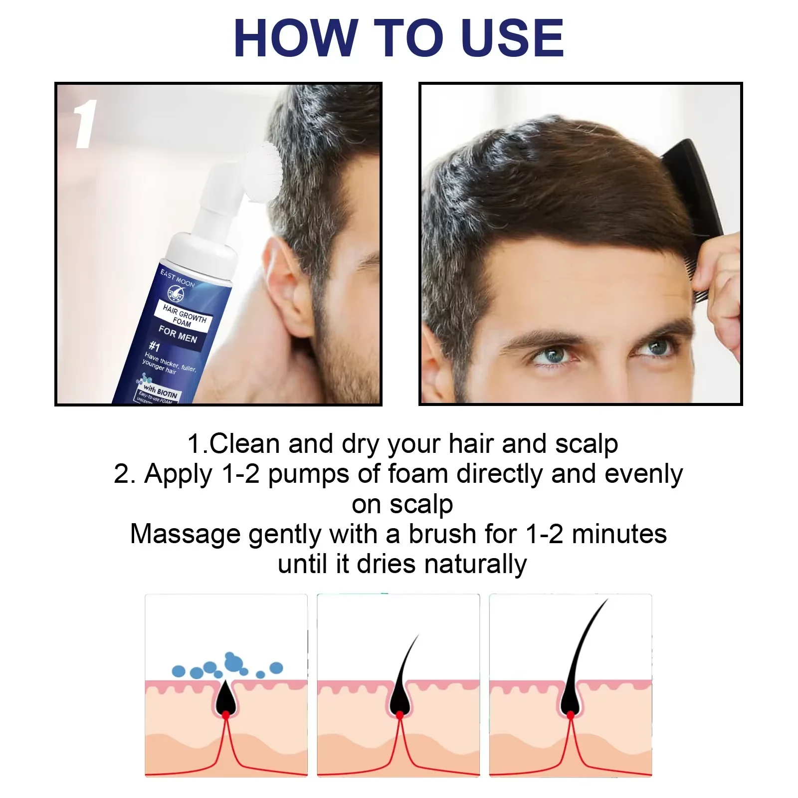 Powerful Hair Growth Foam Anti Loss Fast Growing Scalp Damaged Hair Repair Strengthen Thicker Nourish Regrowth Hair Foam for Men thumbnail 4
