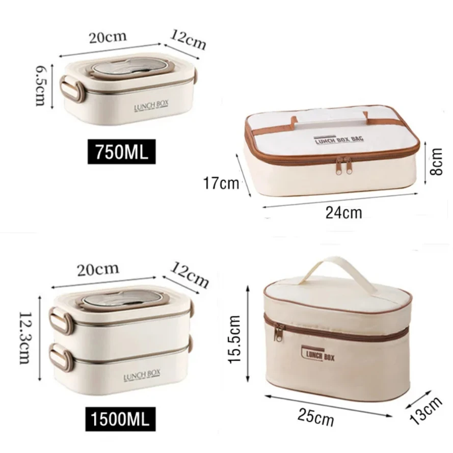 1500ml Double Layers Stainless Steel 304 Thermal Lunch Box With Insulation Bag Leak-Proof Bento Box Adult Student Food Container thumbnail 6