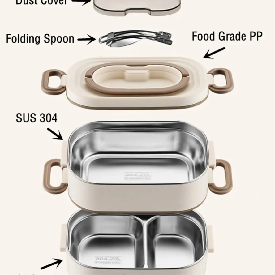 1500ml Double Layers Stainless Steel 304 Thermal Lunch Box With Insulation Bag Leak-Proof Bento Box Adult Student Food Container thumbnail 3