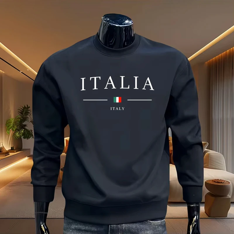 2025 Italy Fashion Printed Pullover for Men Spring Autumn Warm Soft Long Sleeved T-shirt Male Daily Casual Sports O-Neck Hoodies thumbnail 2