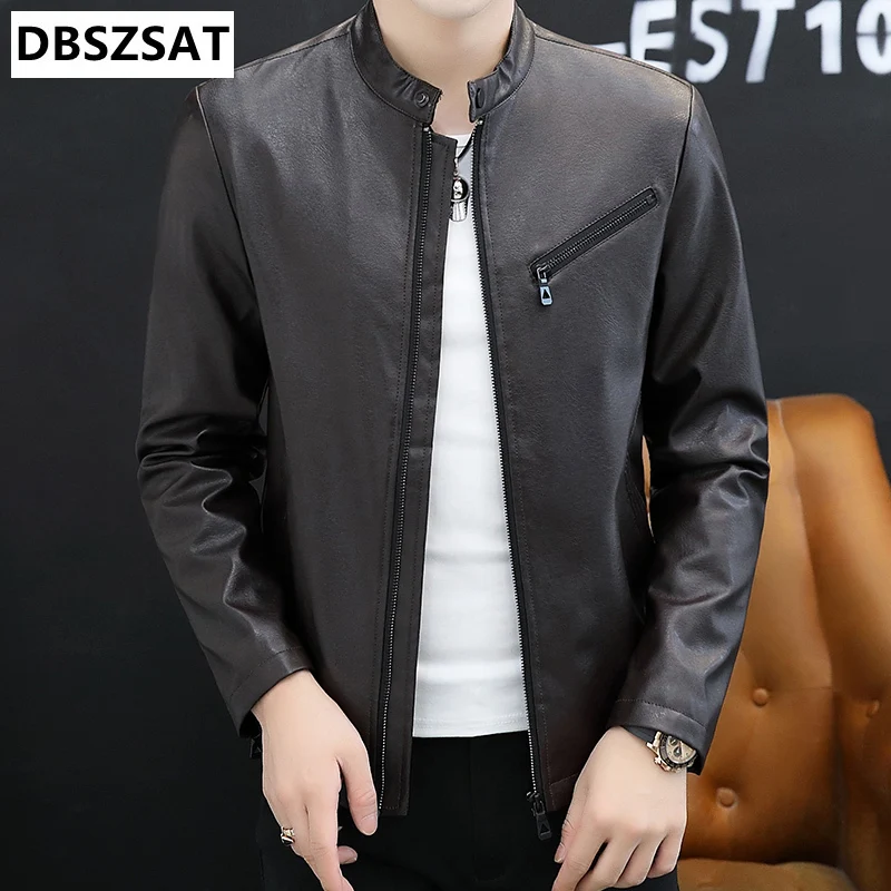 New Winter Faux Fur Collar Windproof Warm Coat Luxury Clothing Brand Chaqueta Cuero Hombre Vintage Brown Leather Jacket Men's thumbnail 3