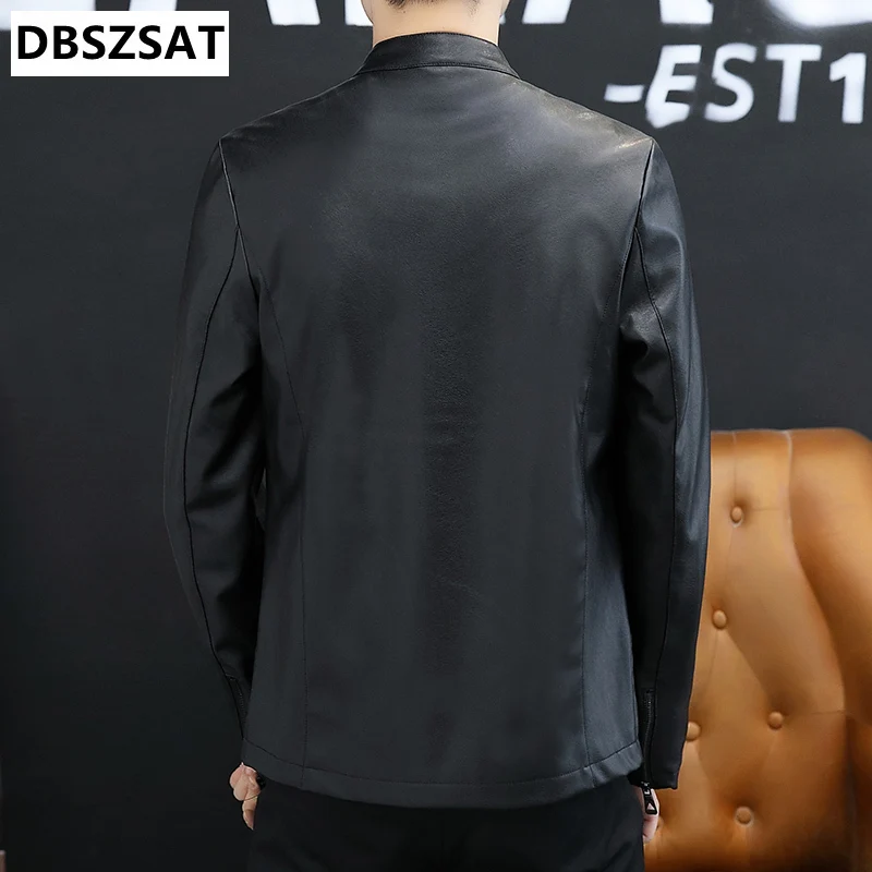 New Winter Faux Fur Collar Windproof Warm Coat Luxury Clothing Brand Chaqueta Cuero Hombre Vintage Brown Leather Jacket Men's thumbnail 2