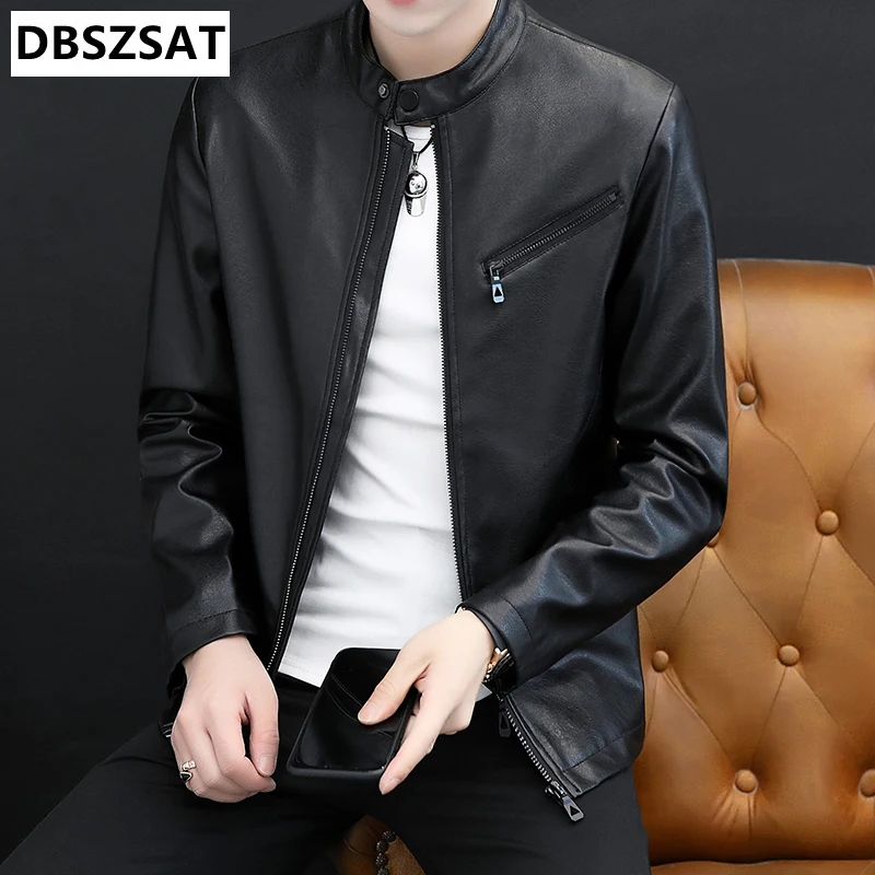 New Winter Faux Fur Collar Windproof Warm Coat Luxury Clothing Brand Chaqueta Cuero Hombre Vintage Brown Leather Jacket Men's thumbnail 5