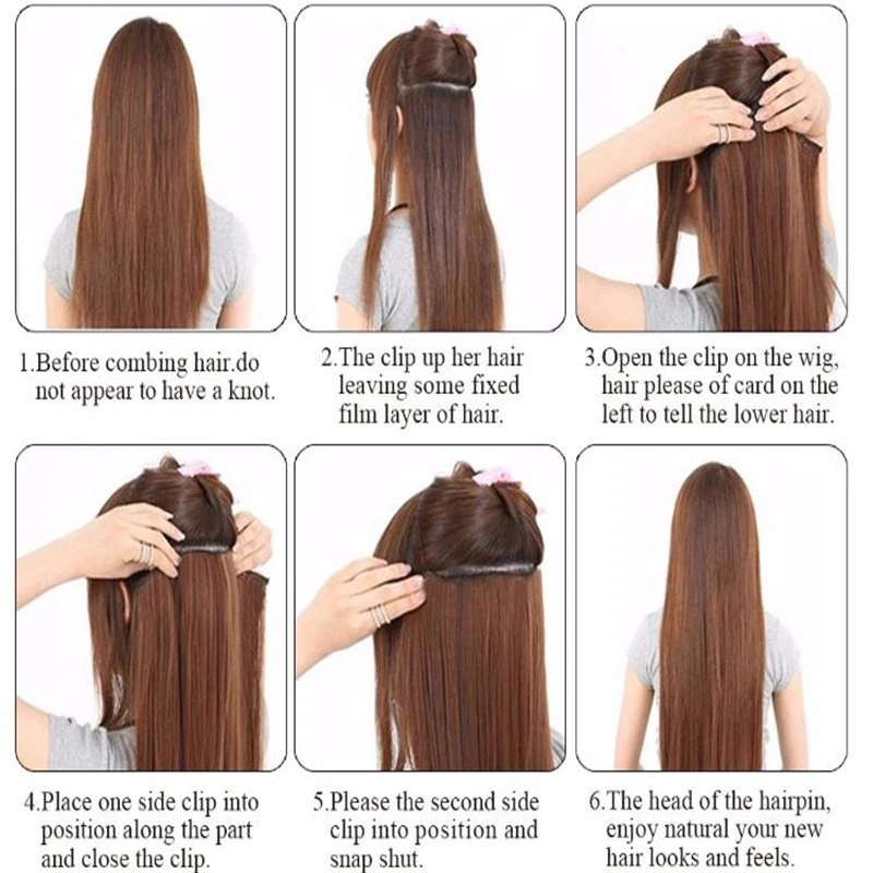 24Inch Synthetic Long Straight 5 Clips One Piece Invisible Hair Extensions Black Brown Hairpiece for Women thumbnail 5