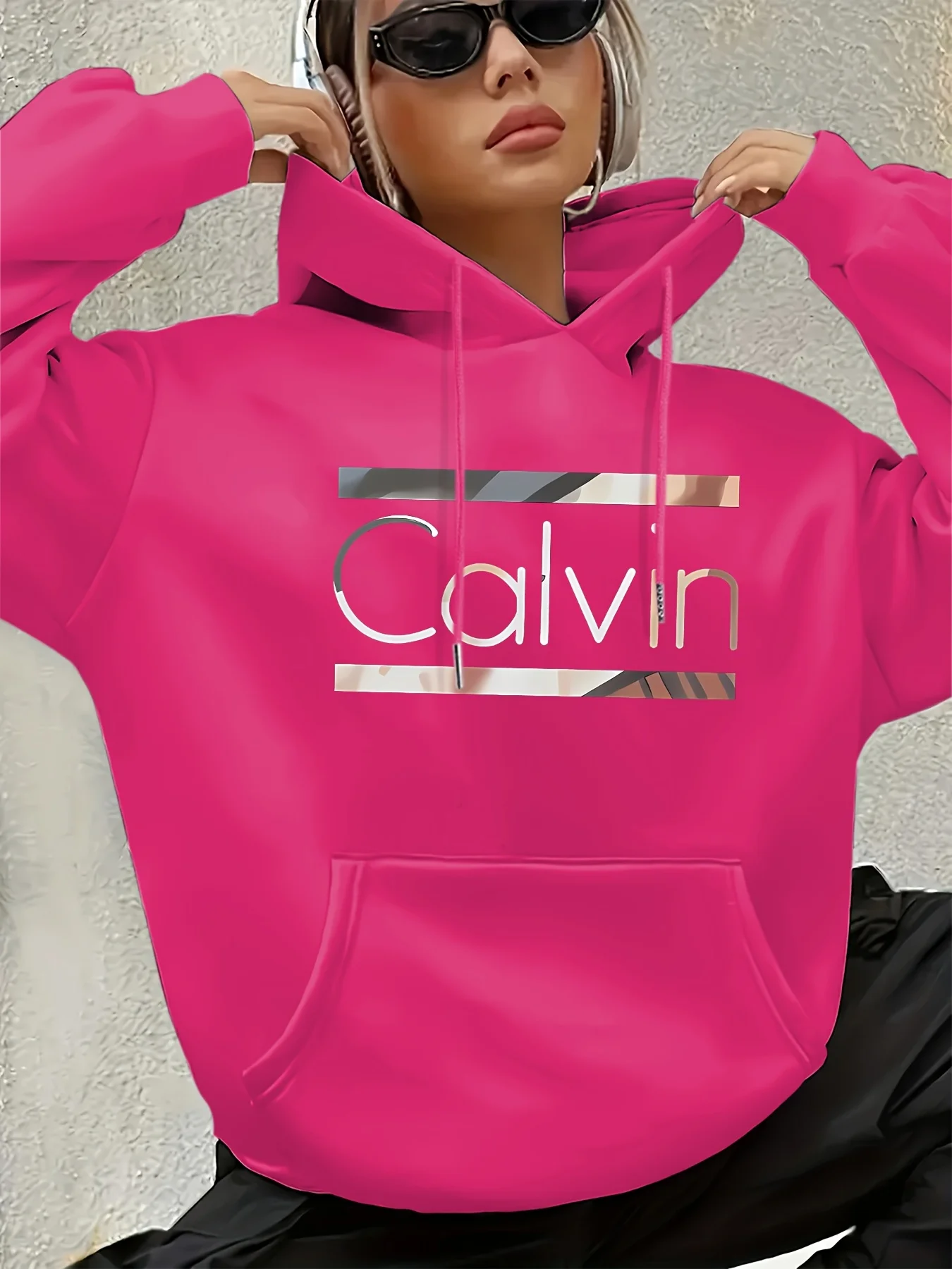Women'S Vintage-Inspired Calvin Letter Print Hoodie Long Sleeve Kangaroo Pocket Fashion Casual HipHop Sweatshirt Harajuku Unisex thumbnail 6