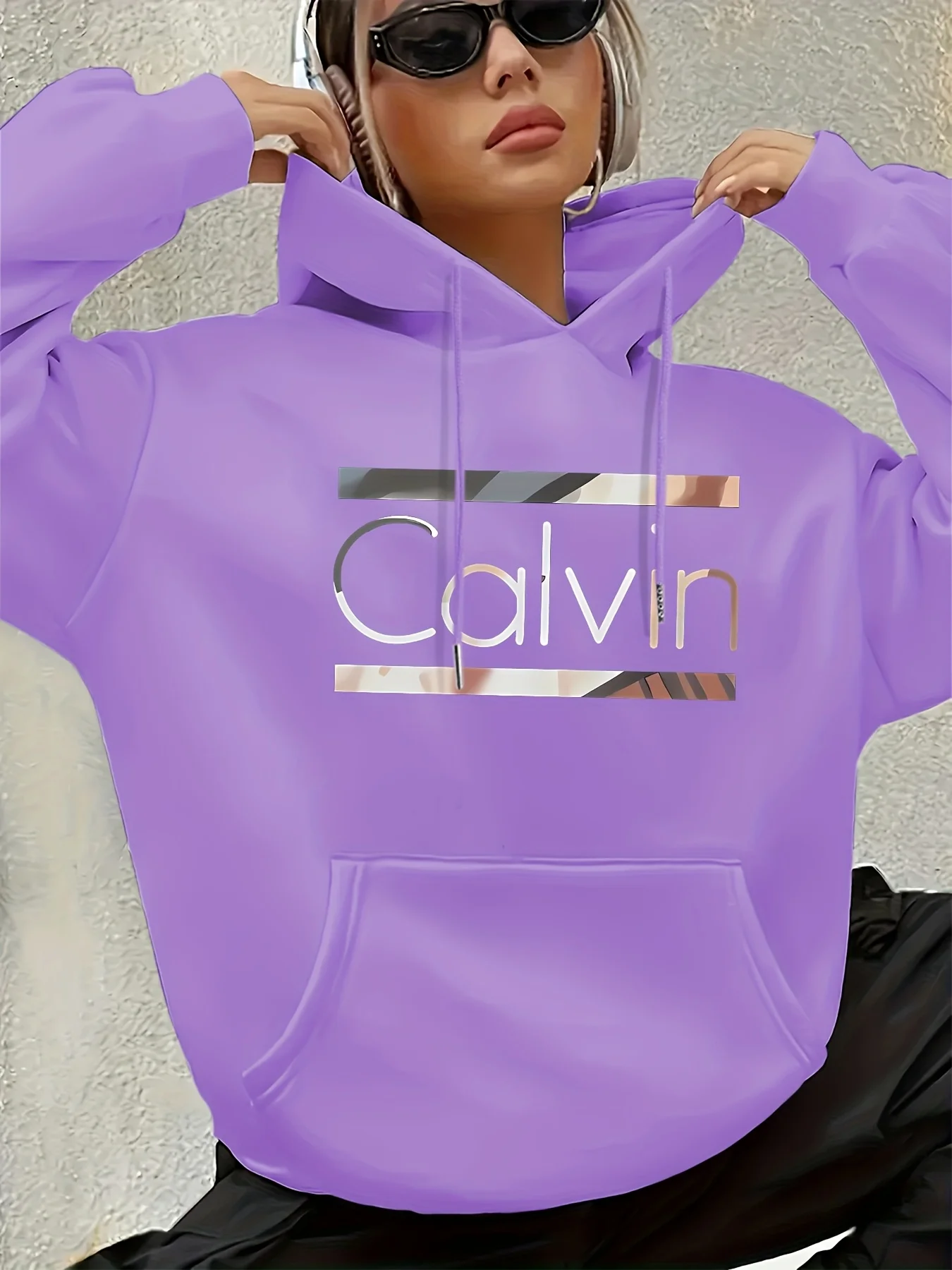 Women'S Vintage-Inspired Calvin Letter Print Hoodie Long Sleeve Kangaroo Pocket Fashion Casual HipHop Sweatshirt Harajuku Unisex thumbnail 5