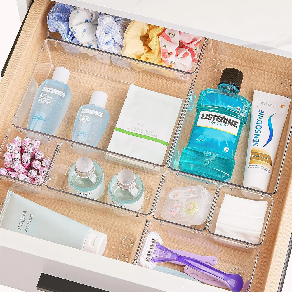 25pc Drawer Organizers Set Clear Plastic Desk Dividers Bins Bedroom Dresser Office Storage Box for Makeup Jewelries Gadgets thumbnail 2
