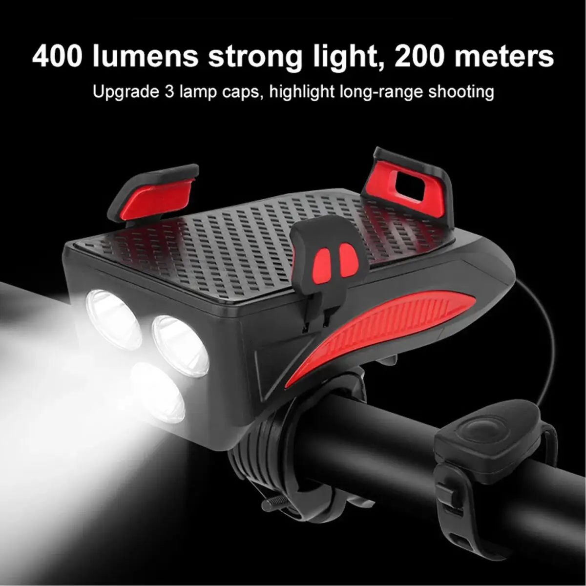 4 in 1 Bike Headlight Bike Front Light Phone Holder for Cycling Bracket Bicycle Horn Waterproof Rechargeable Power Bank Function thumbnail 5