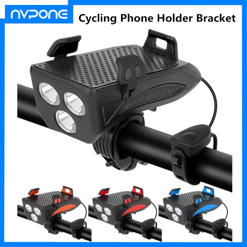 4 in 1 Bike Headlight Bike Front Light Phone Holder for Cycling Bracket Bicycle Horn Waterproof Rechargeable Power Bank Function thumbnail 2