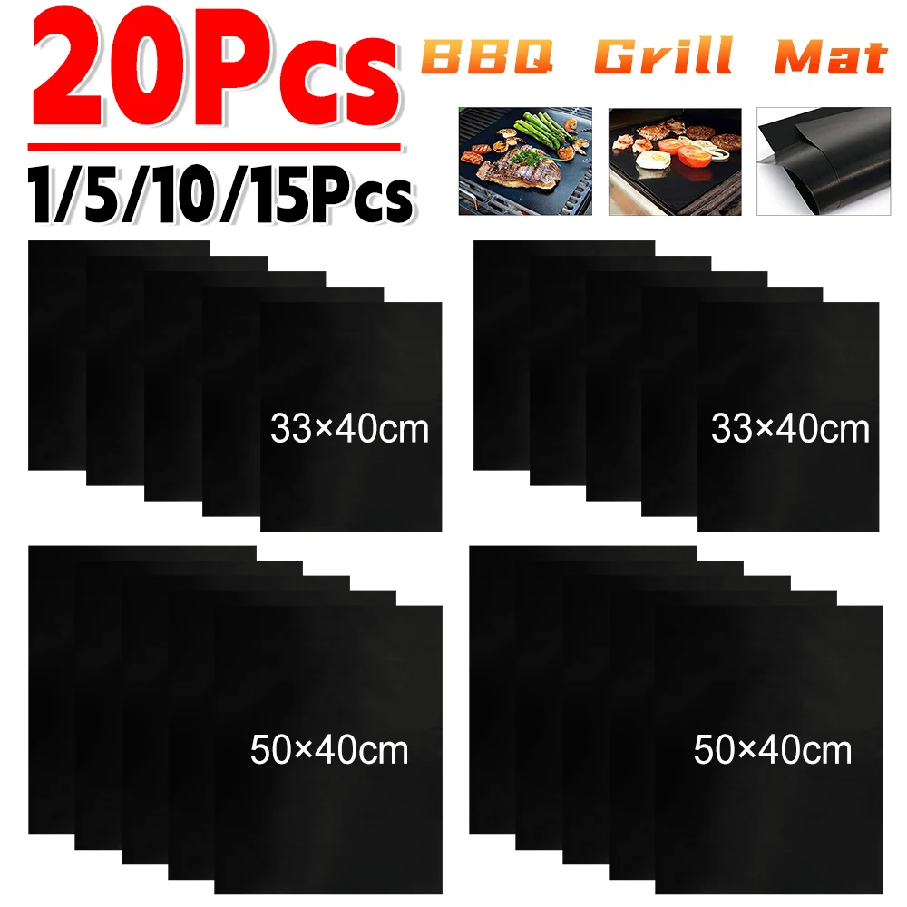 1-20PCS 50×40cm 33×40cm Oven Liners Grill Mat on Stick BBQ Grill Liners Reusable Barbecue Baking Liners Cook Pad Microwave Tool