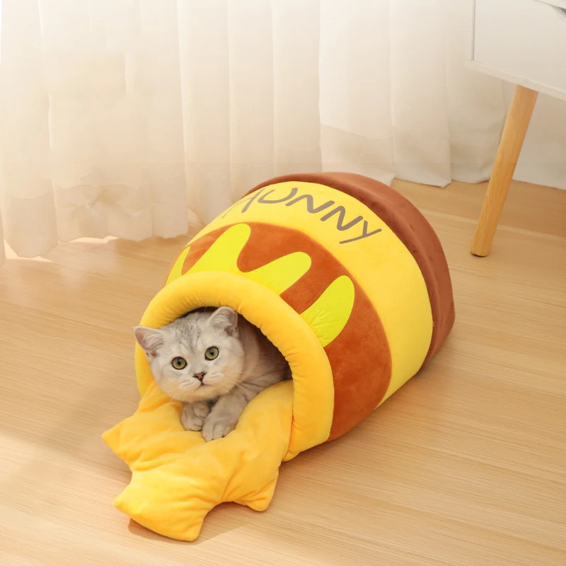 New honey jar cat nest semi-enclosed autumn and winter warm puppy nest soft, comfortable and breathable pet supplies