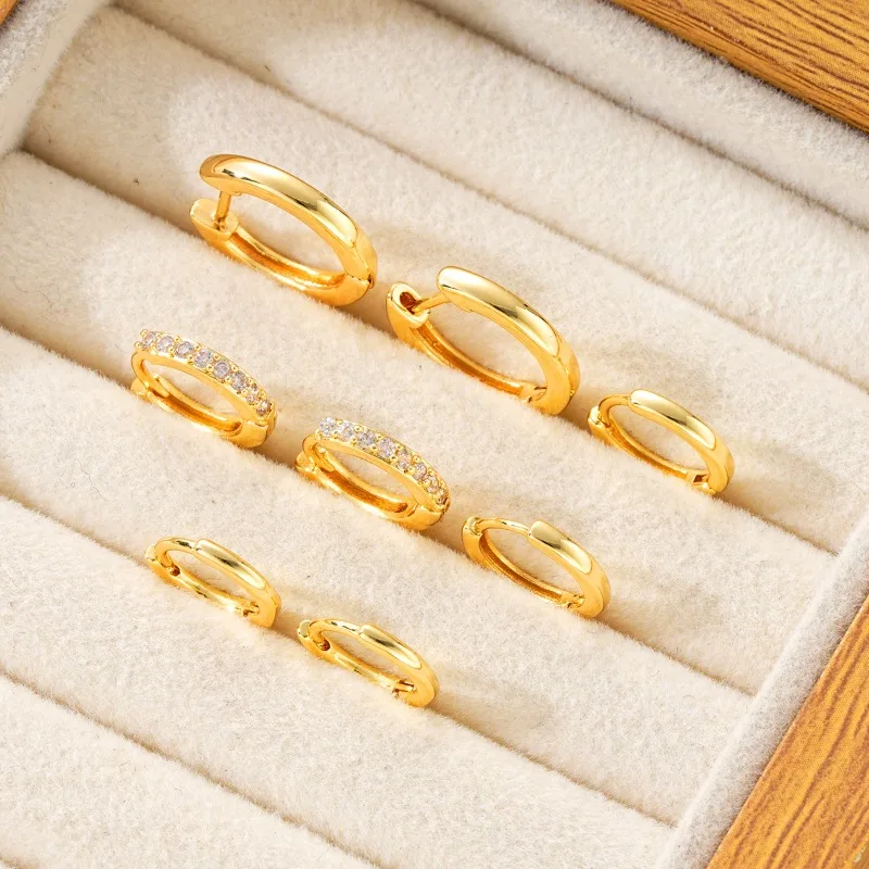 8pcs Fashion Stainless Steel Crystal Circle Huggie Earrings for Women 18K Gold Plated Dangle Hoop Earring Punk Jewelry Gifts thumbnail 5