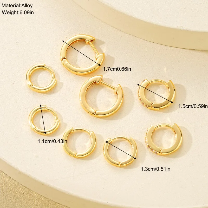 8pcs Fashion Stainless Steel Crystal Circle Huggie Earrings for Women 18K Gold Plated Dangle Hoop Earring Punk Jewelry Gifts thumbnail 6
