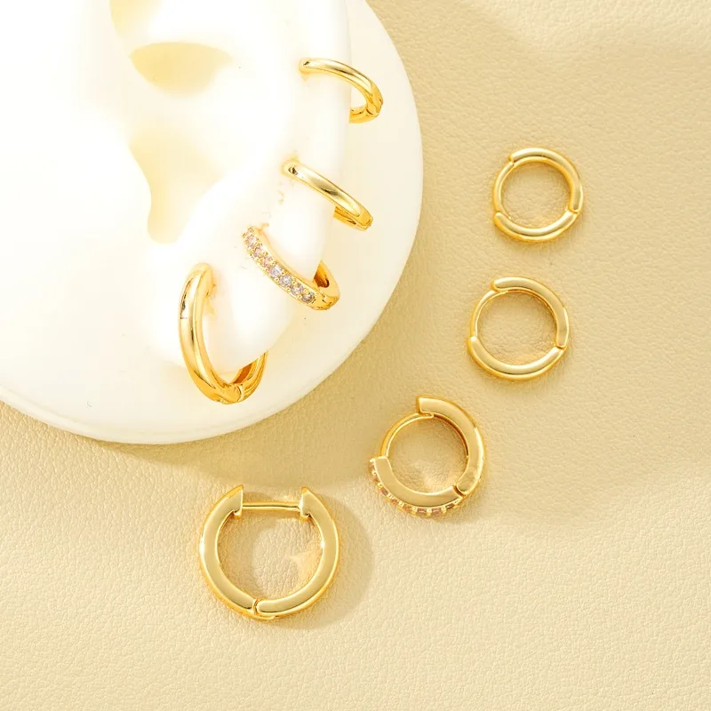 8pcs Fashion Stainless Steel Crystal Circle Huggie Earrings for Women 18K Gold Plated Dangle Hoop Earring Punk Jewelry Gifts thumbnail 2