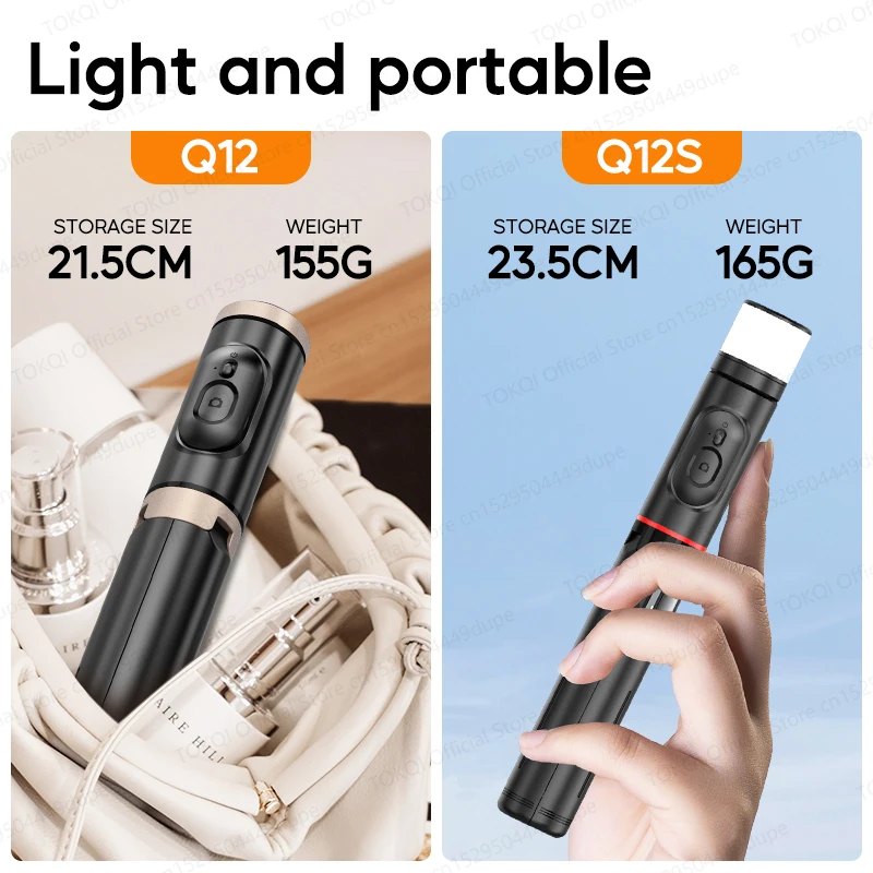 Q12/Q12s Wireless Bluetooth Selfie Stick Tripod for Smartphones Stable and Balanced Shooting, with Hidden Mount Portable Bracket thumbnail 5