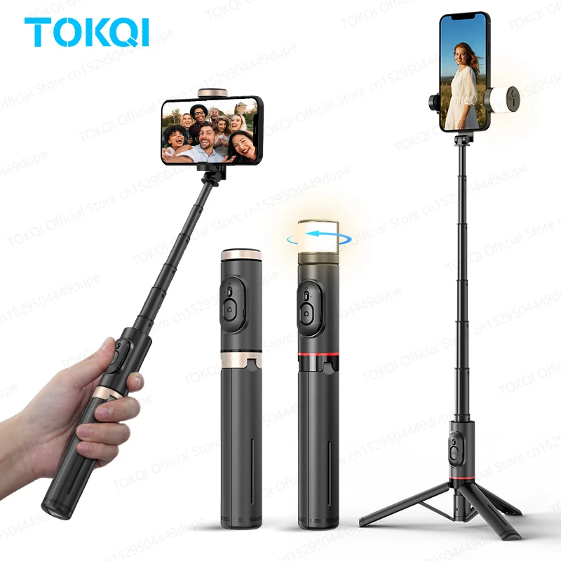 Q12/Q12s Wireless Bluetooth Selfie Stick Tripod for Smartphones Stable and Balanced Shooting, with Hidden Mount Portable Bracket