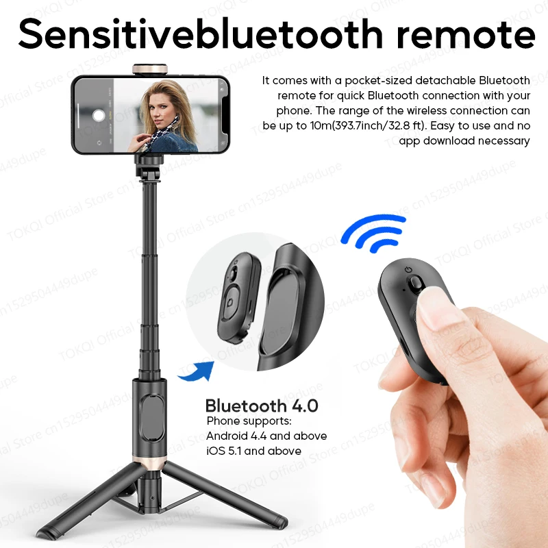 Q12/Q12s Wireless Bluetooth Selfie Stick Tripod for Smartphones Stable and Balanced Shooting, with Hidden Mount Portable Bracket thumbnail 2