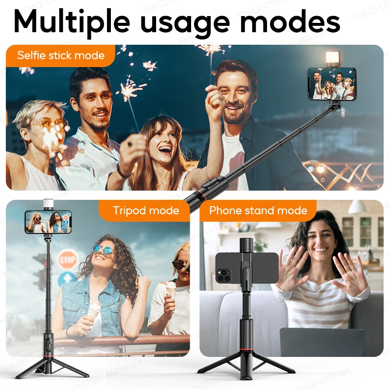 Q12/Q12s Wireless Bluetooth Selfie Stick Tripod for Smartphones Stable and Balanced Shooting, with Hidden Mount Portable Bracket thumbnail 6