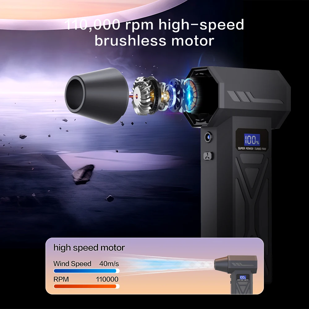 P70 High-Speed Violent Turbo Fan 4000mAh 110000RPM Handheld Portable Blower Vacuum Cleaner Dust-Off Device 4 Speed for Car Home thumbnail 5