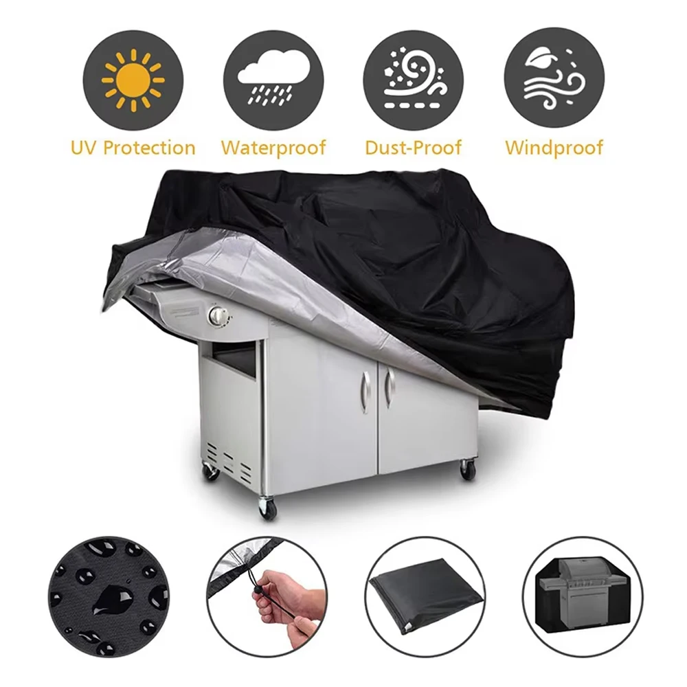 8 Size BBQ Cover Outdoor Dust Waterproof Weber Heavy Duty Grill Cover Rain Protective Outdoor Barbecue Cover Round thumbnail 2