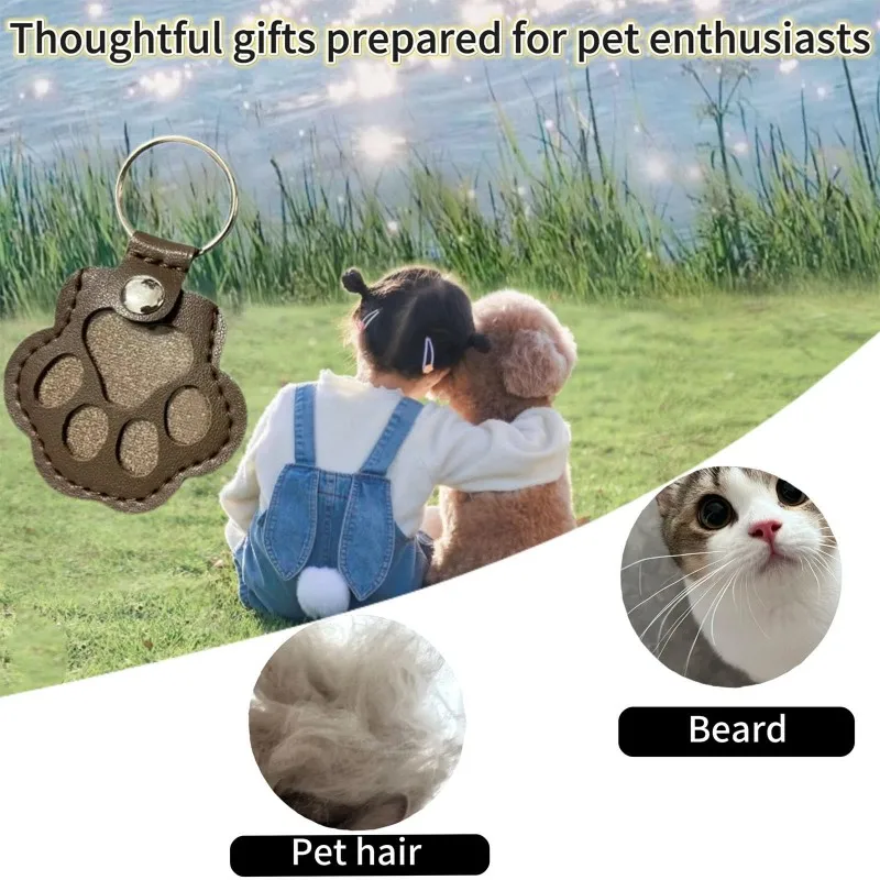 Leather Memorial Pet Hair Storage Bag Cat Paw Keychain DIY Homemade Pet Memorial Keychain for Commemorative Gift Bag Wallet thumbnail 2