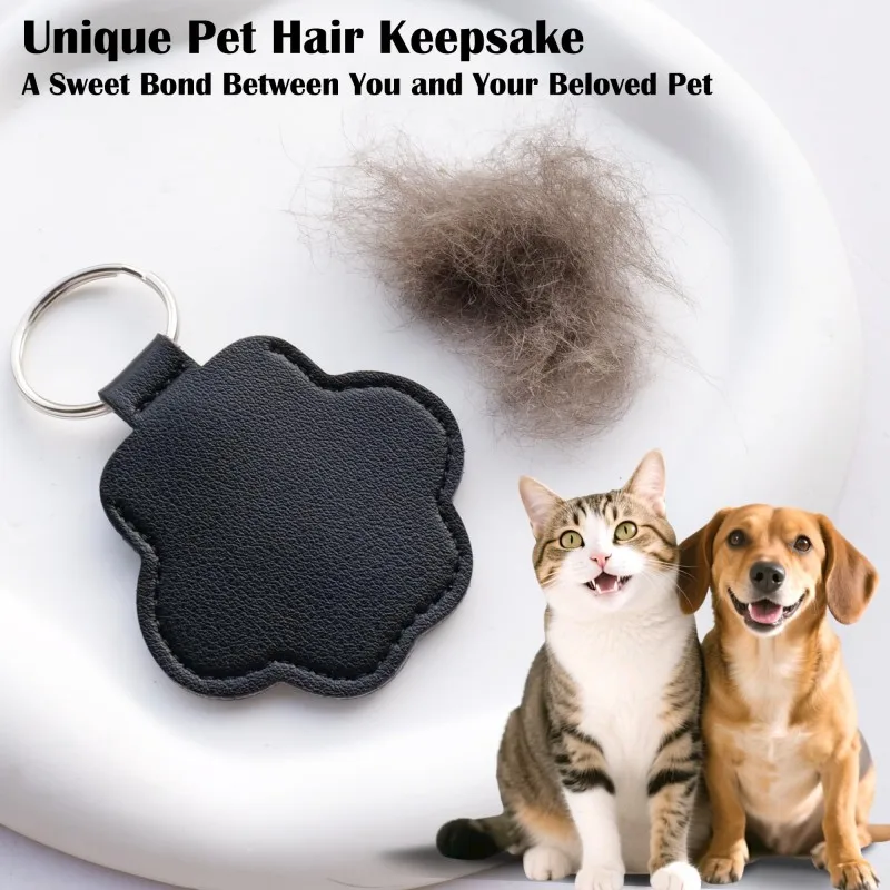 Leather Memorial Pet Hair Storage Bag Cat Paw Keychain DIY Homemade Pet Memorial Keychain for Commemorative Gift Bag Wallet thumbnail 4