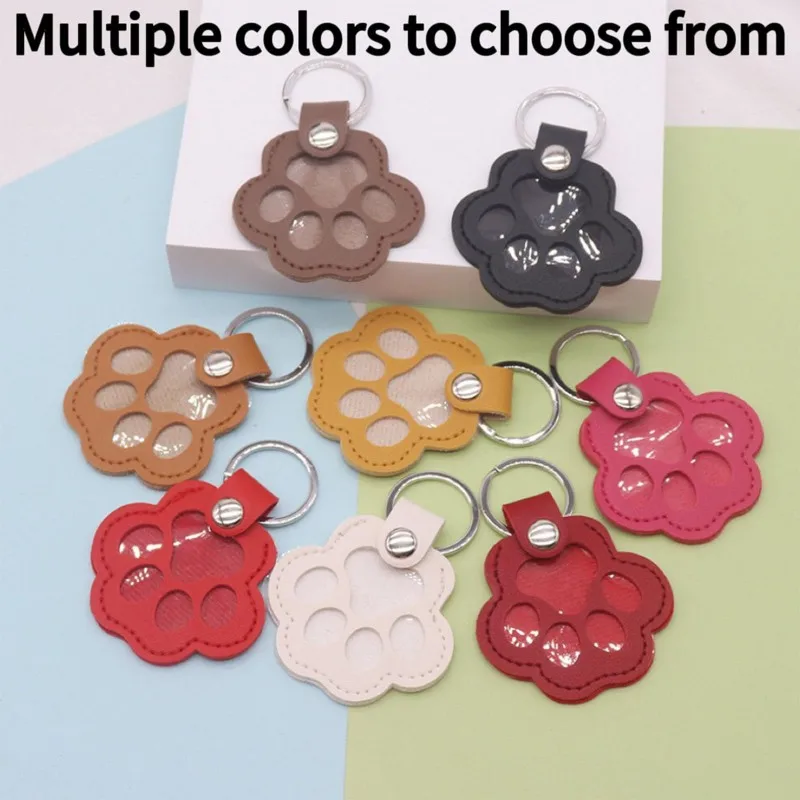 Leather Memorial Pet Hair Storage Bag Cat Paw Keychain DIY Homemade Pet Memorial Keychain for Commemorative Gift Bag Wallet thumbnail 3