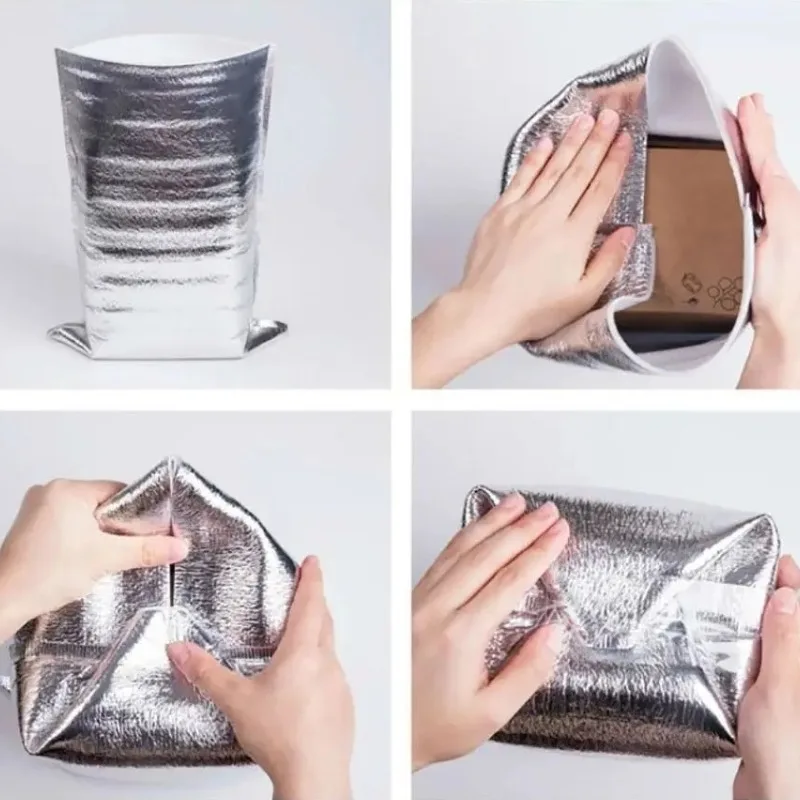 Aluminum Foil Cooler Bag Portable Food Thermal Packing Bag Insulation Folding Picnic Disposable Lunch Bento Packaging Tool thumbnail 5