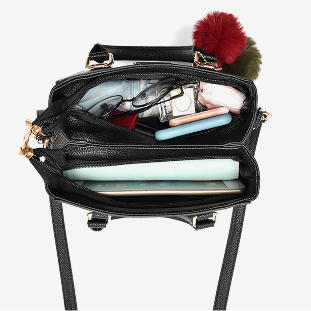 Trendy Leather Handbags Large Capacity Open Pocket Shoulder Bag Polyester Cotton Messenger Bag thumbnail 3