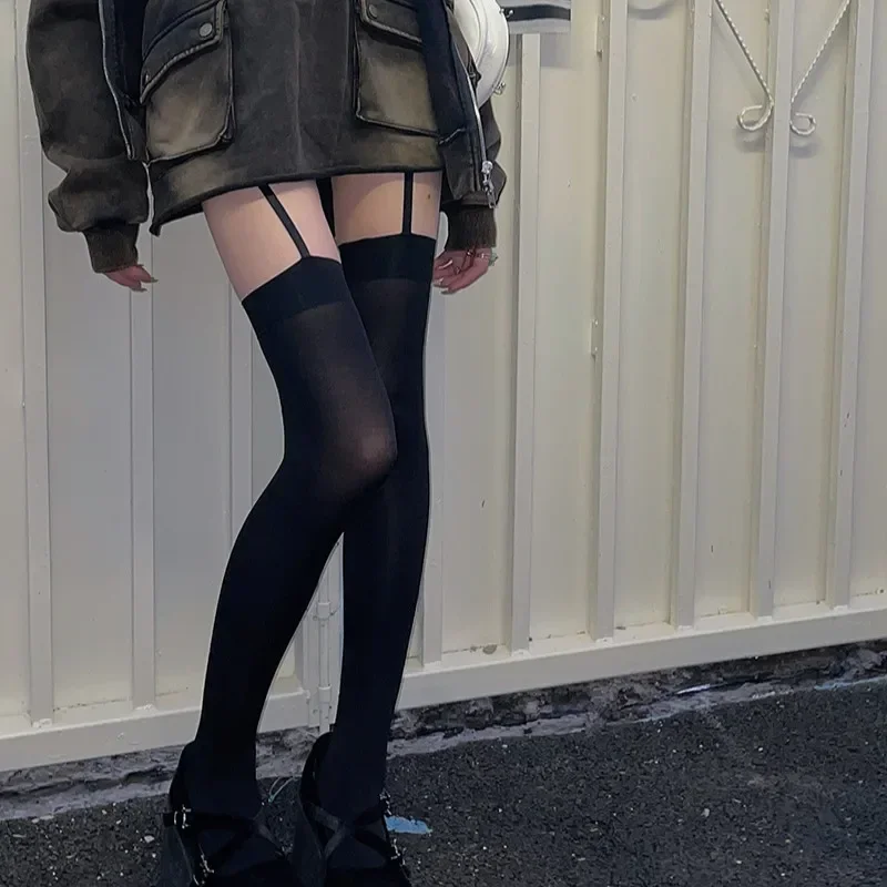 Women Suspender Wide-banded Velvet Tights Lolita Thin Thigh High Stockings with Garters Y2K JK College Style Over The Knee Socks thumbnail 5