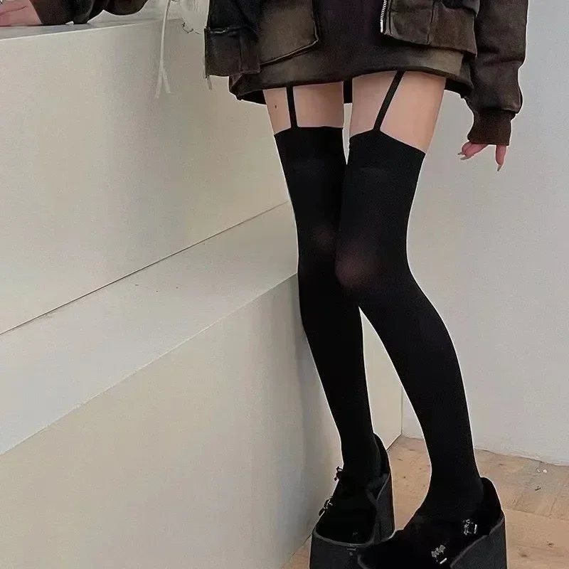 Women Suspender Wide-banded Velvet Tights Lolita Thin Thigh High Stockings with Garters Y2K JK College Style Over The Knee Socks thumbnail 6