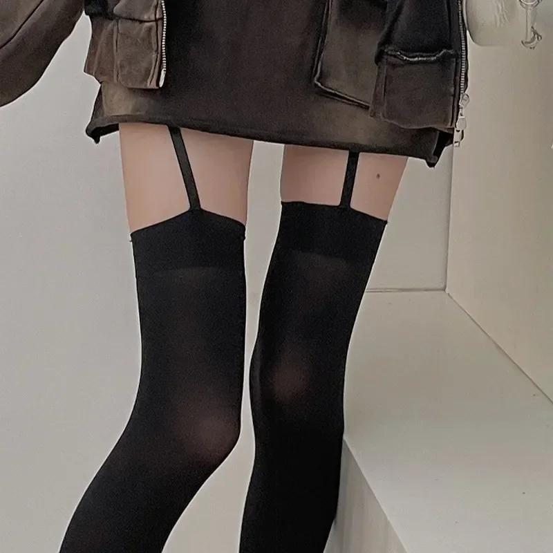 Women Suspender Wide-banded Velvet Tights Lolita Thin Thigh High Stockings with Garters Y2K JK College Style Over The Knee Socks thumbnail 4