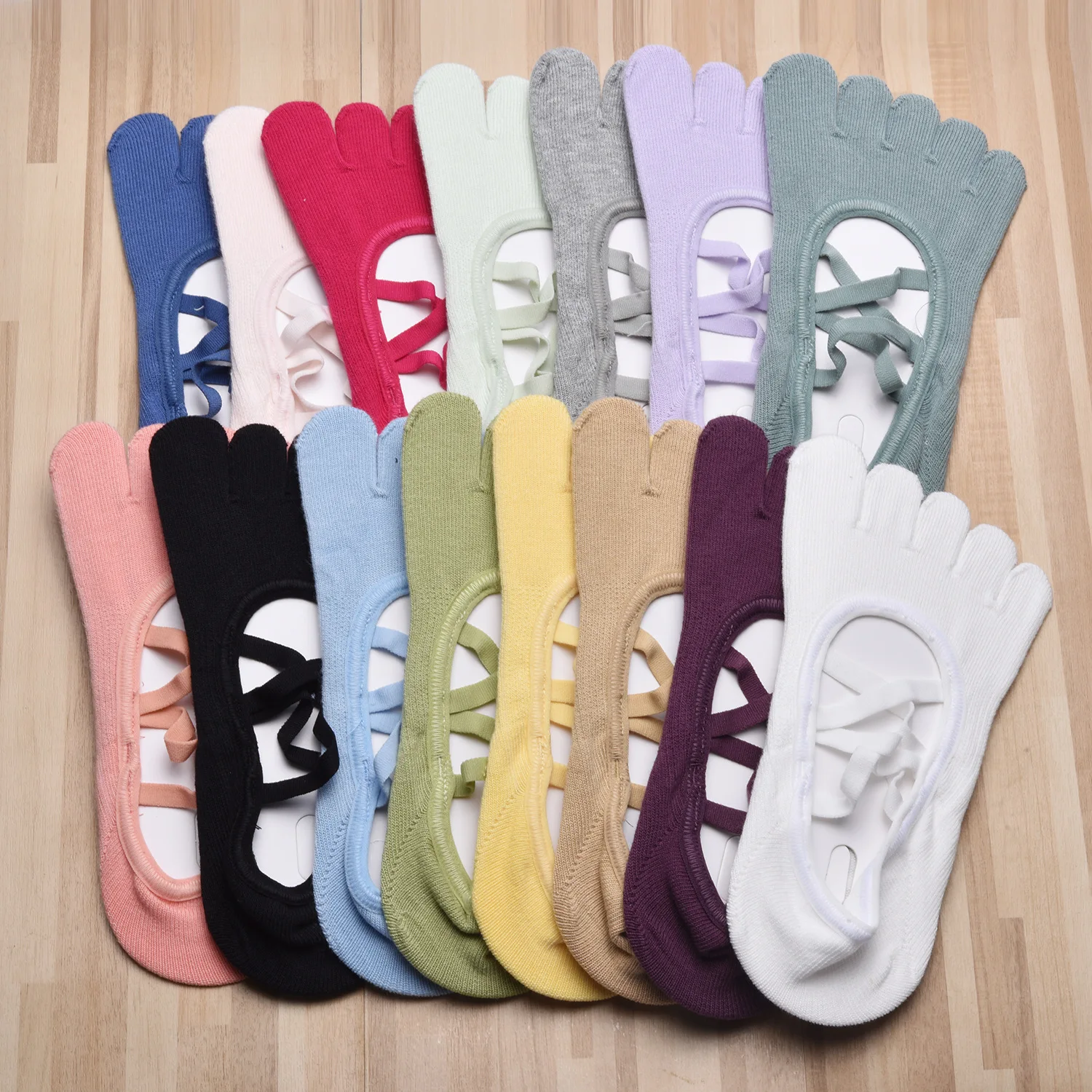 Women Bandage Breathable Pilates Socks Ladies Anti-slip Cotton Backless Sock Five Toes Ballet Dance Fitness Workout Sports Socks thumbnail 2