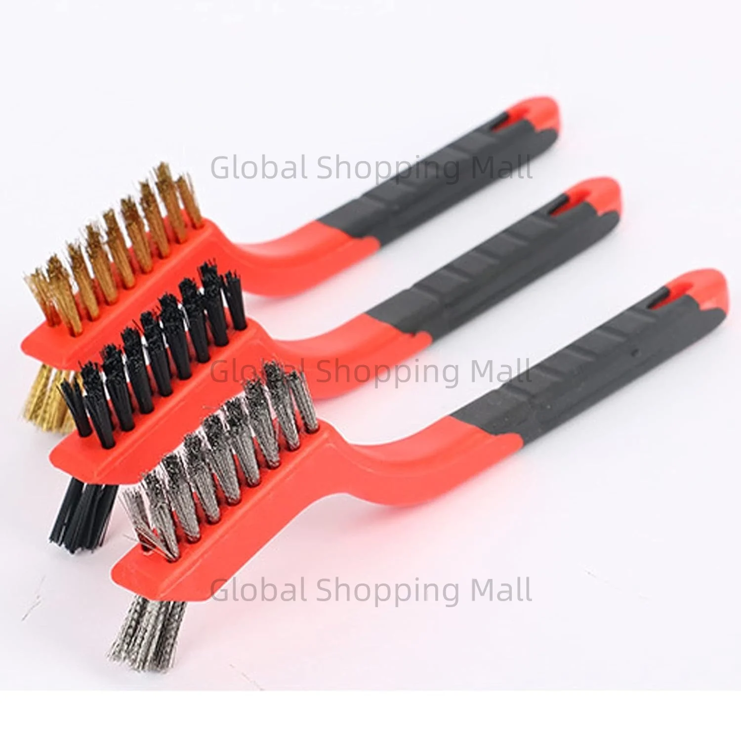 Wire Brush Set for Cleaning Rust Removal in Holes 3PC Brass/Stainless Steel/Nylon Small Metal Wire Brush with Curved Handle Grip