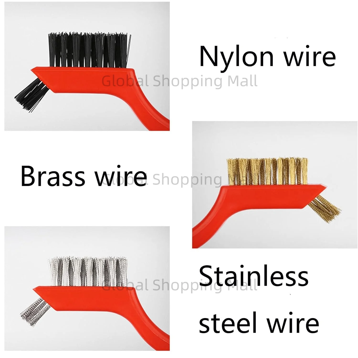 Wire Brush Set for Cleaning Rust Removal in Holes 3PC Brass/Stainless Steel/Nylon Small Metal Wire Brush with Curved Handle Grip thumbnail 2