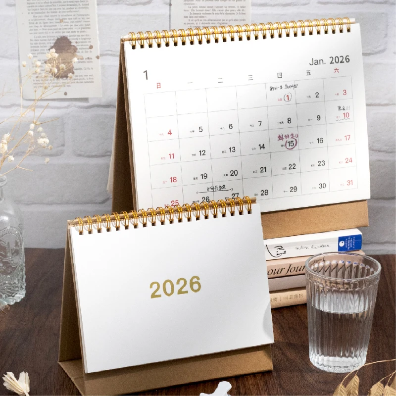 Journal GO Portable Simplified Standing Calendar 2026 Page Flip Desktop Ornament Check-in Planner Calendar School Office Supply