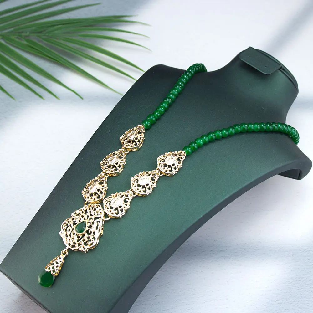 Fashion Middle Eastern Moroccan Traditional Necklace Handmade Bead Chain Water Drop Pendant Ethnic Wedding Jewelry thumbnail 4
