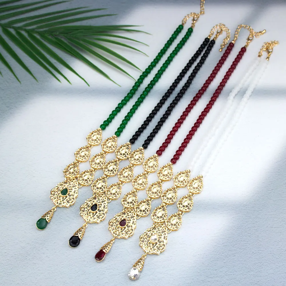 Fashion Middle Eastern Moroccan Traditional Necklace Handmade Bead Chain Water Drop Pendant Ethnic Wedding Jewelry