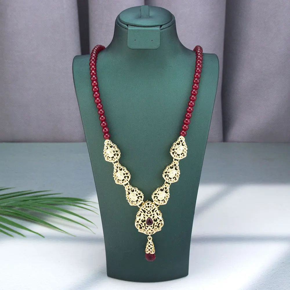 Fashion Middle Eastern Moroccan Traditional Necklace Handmade Bead Chain Water Drop Pendant Ethnic Wedding Jewelry thumbnail 5