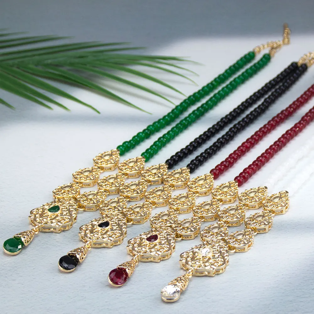 Fashion Middle Eastern Moroccan Traditional Necklace Handmade Bead Chain Water Drop Pendant Ethnic Wedding Jewelry thumbnail 3