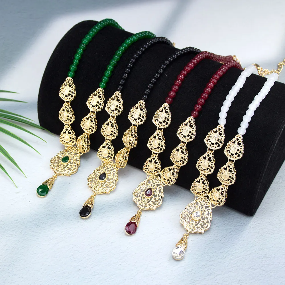 Fashion Middle Eastern Moroccan Traditional Necklace Handmade Bead Chain Water Drop Pendant Ethnic Wedding Jewelry thumbnail 2