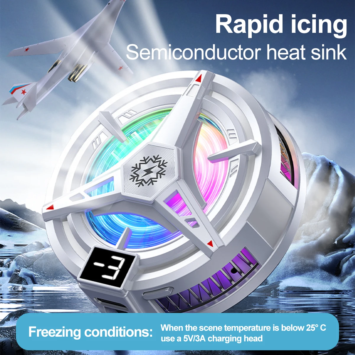 ANKNDO Portable Mobile Phone RGB Cooling Fan Phone Radiator with Temperature Display for Mobile Gaming,Tiktok Live Streaming thumbnail 3