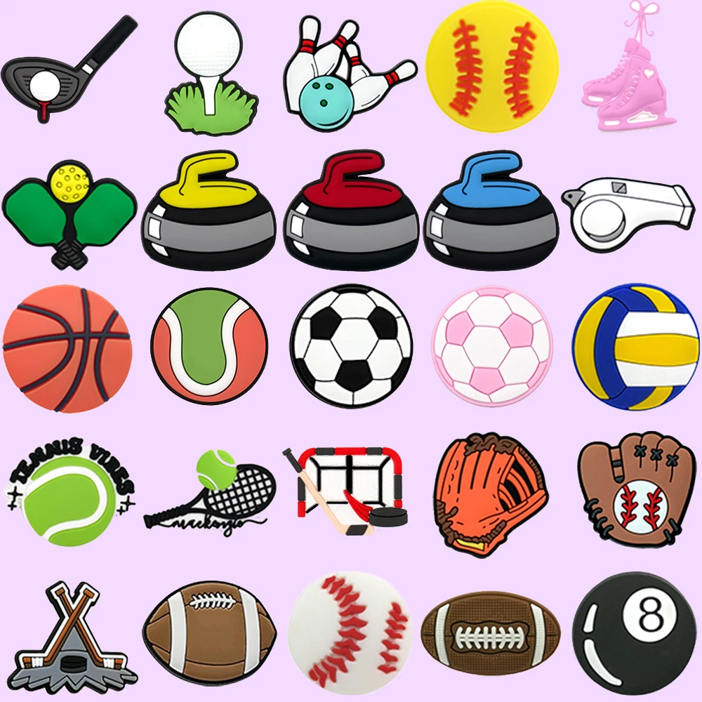 1/25PCS Sports Balls Series Shoe Charms Fashion Basketball Football Curling Golf Fashion Women Men Clog Buckle Accessories