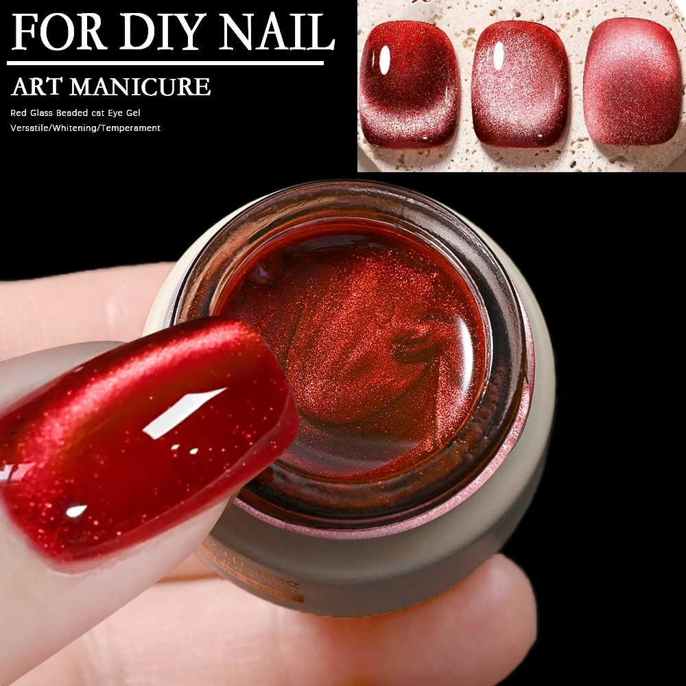 8ml Ruby Red Cat Eye Gel Nail Polish Sparkling Magnetic Semi Permanent Soak Off LED/UV Gel for Christmas Party Manicure Varnish thumbnail 2