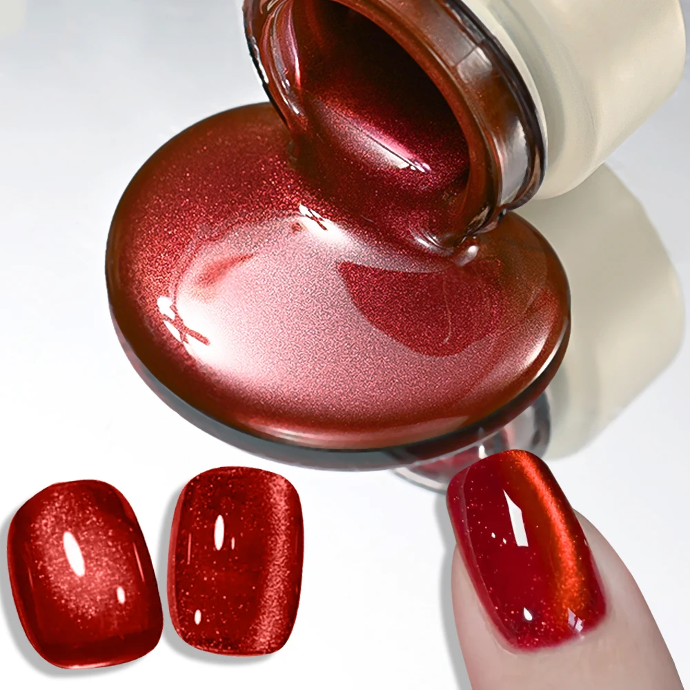 8ml Ruby Red Cat Eye Gel Nail Polish Sparkling Magnetic Semi Permanent Soak Off LED/UV Gel for Christmas Party Manicure Varnish thumbnail 4