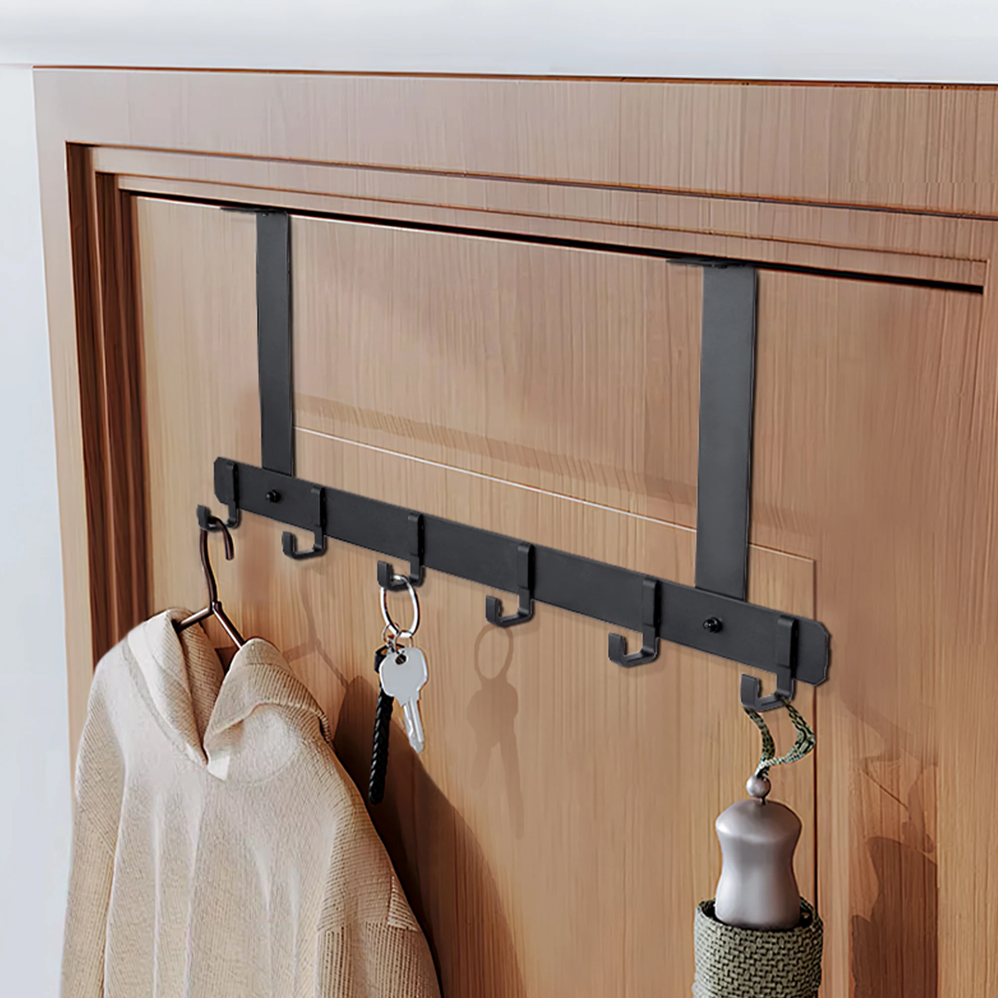 Over the Door Hanging Hook Coat Clothes Bag Hat Key Towel Storage Hanger Metal Organizer Hooks for Bathroom, Kitchen, Bedroom thumbnail 6