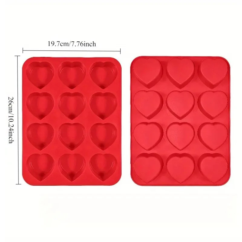 12-Cavity Silicone Cake Mold Heart-Shaped Non-Stick Baking Mold for Brownies Food-Grade Microwave Safe Cupcake Making Tool thumbnail 2