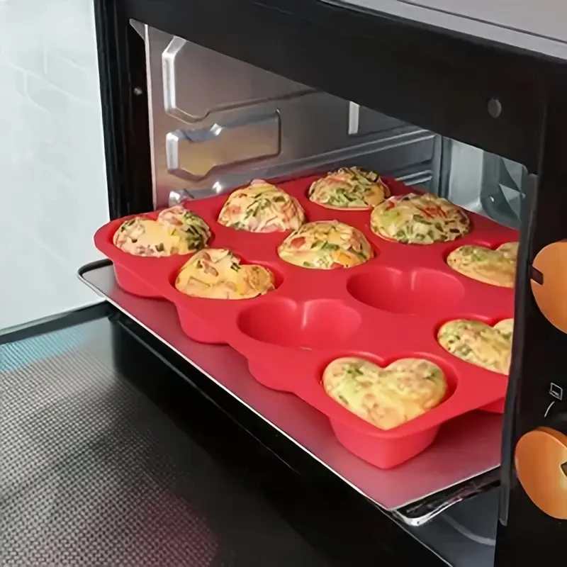 12-Cavity Silicone Cake Mold Heart-Shaped Non-Stick Baking Mold for Brownies Food-Grade Microwave Safe Cupcake Making Tool thumbnail 3