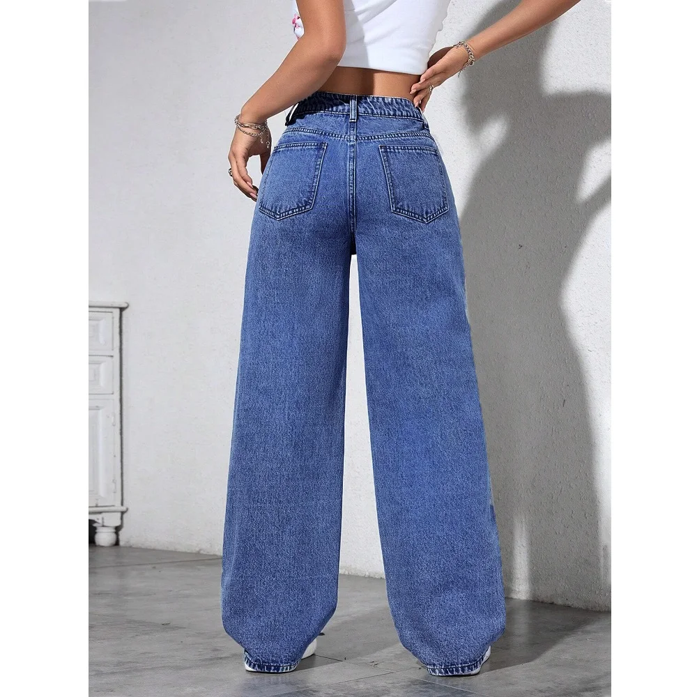 Women High Waist Denim Jeans Ladies Fashion Beading Straight Pants thumbnail 3